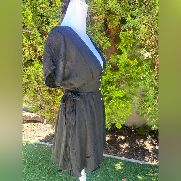 NWT Lulu's Certainly Cute Black Side-Tie Short Sleeve Mini Dress - Picture 3 of 6